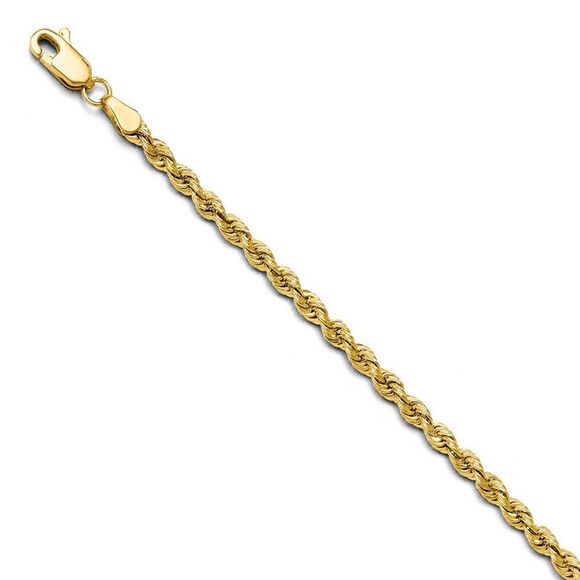 3mm 14k Yellow Gold Classic Solid Rope Chain Bracelet 7 Inch